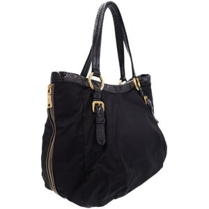 Prada Tessuto Black patent handbag trim leather